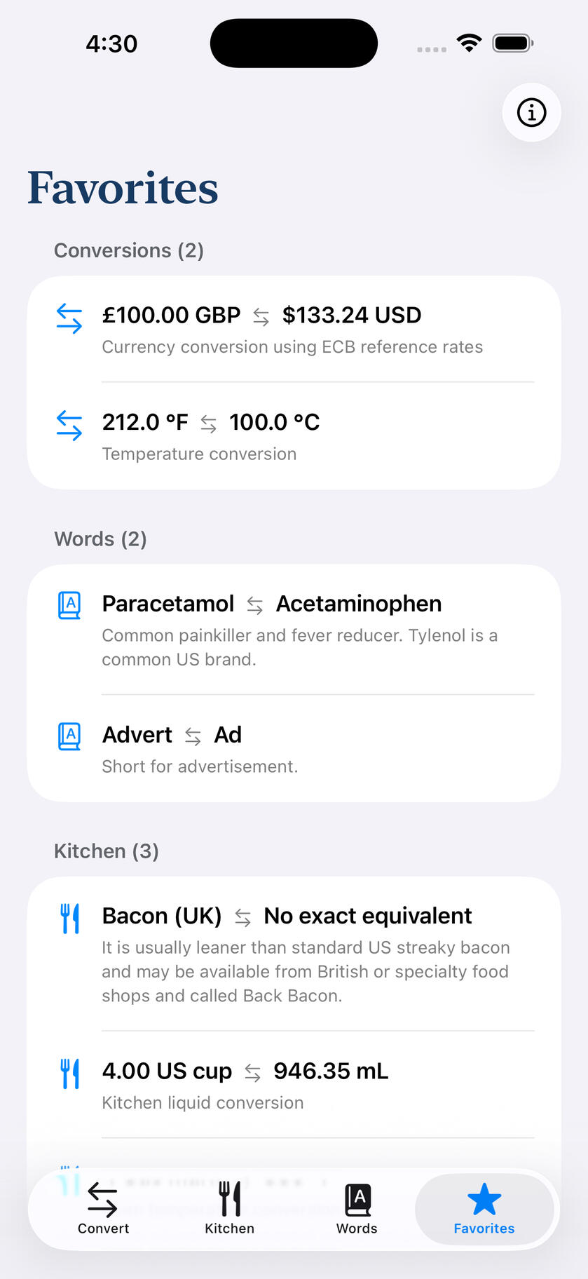 Favorites screenshot
